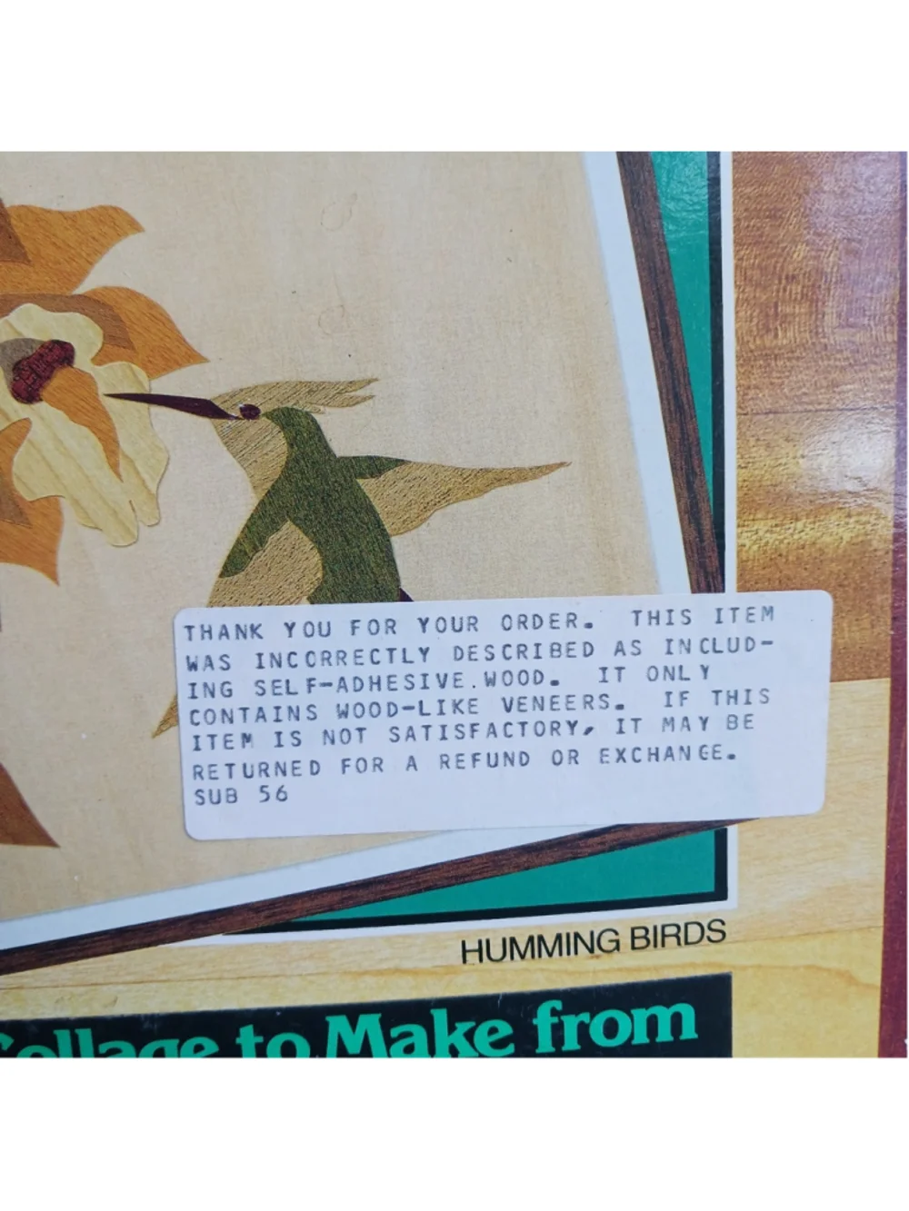 VTG Collage Wood-like Veneer Hummingbird Craft KIT Self Adhesive Wood Britain
